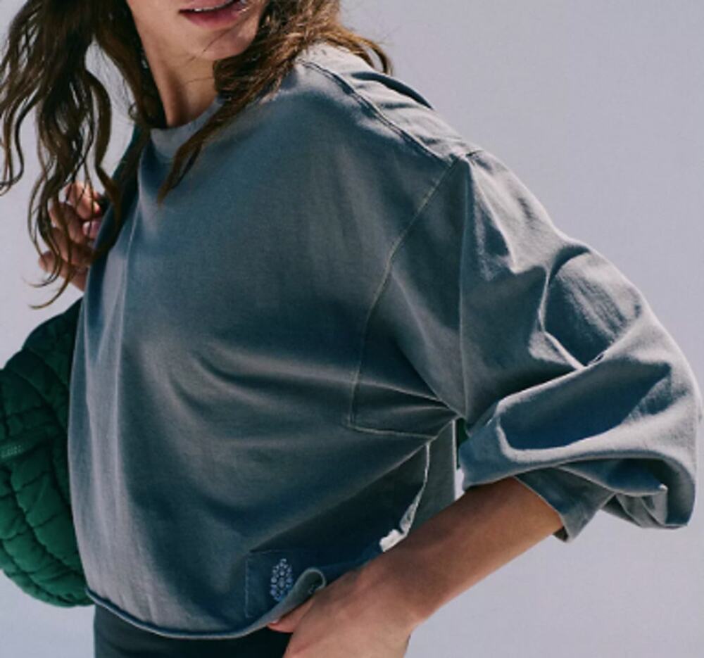 Free People Movement Inspire Layer Top XS Charleston Gray 100% Cotton Boxy Crop